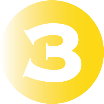 white number three icon on yellow background